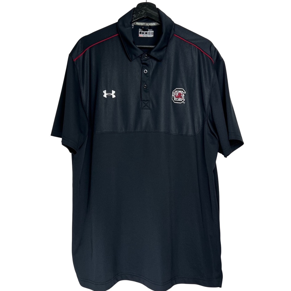 Under Armour XL South Carolina Gamecocks HeatGear Polo Shirt Black Loose Fit